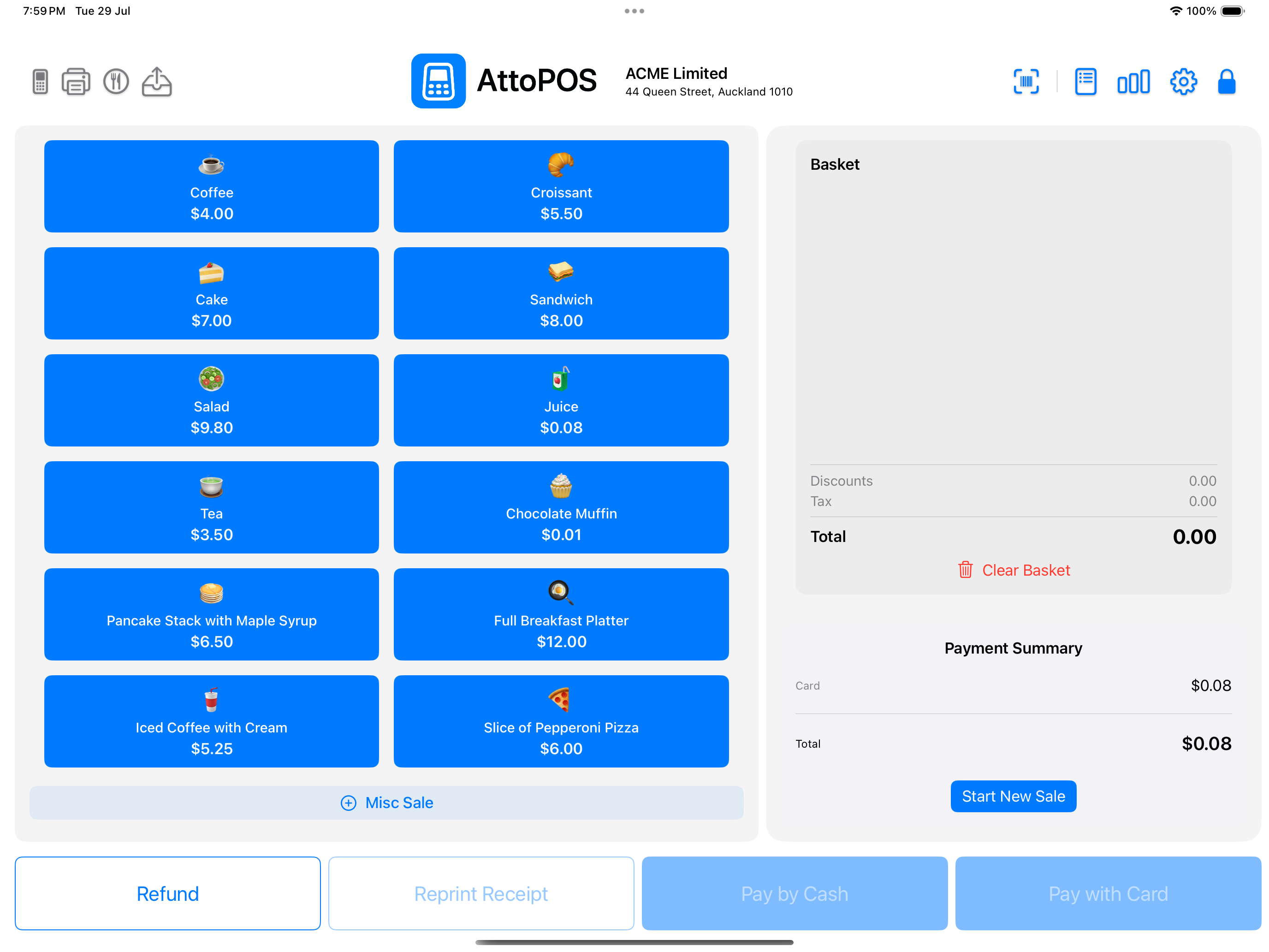 AttoPOS app running on iPad