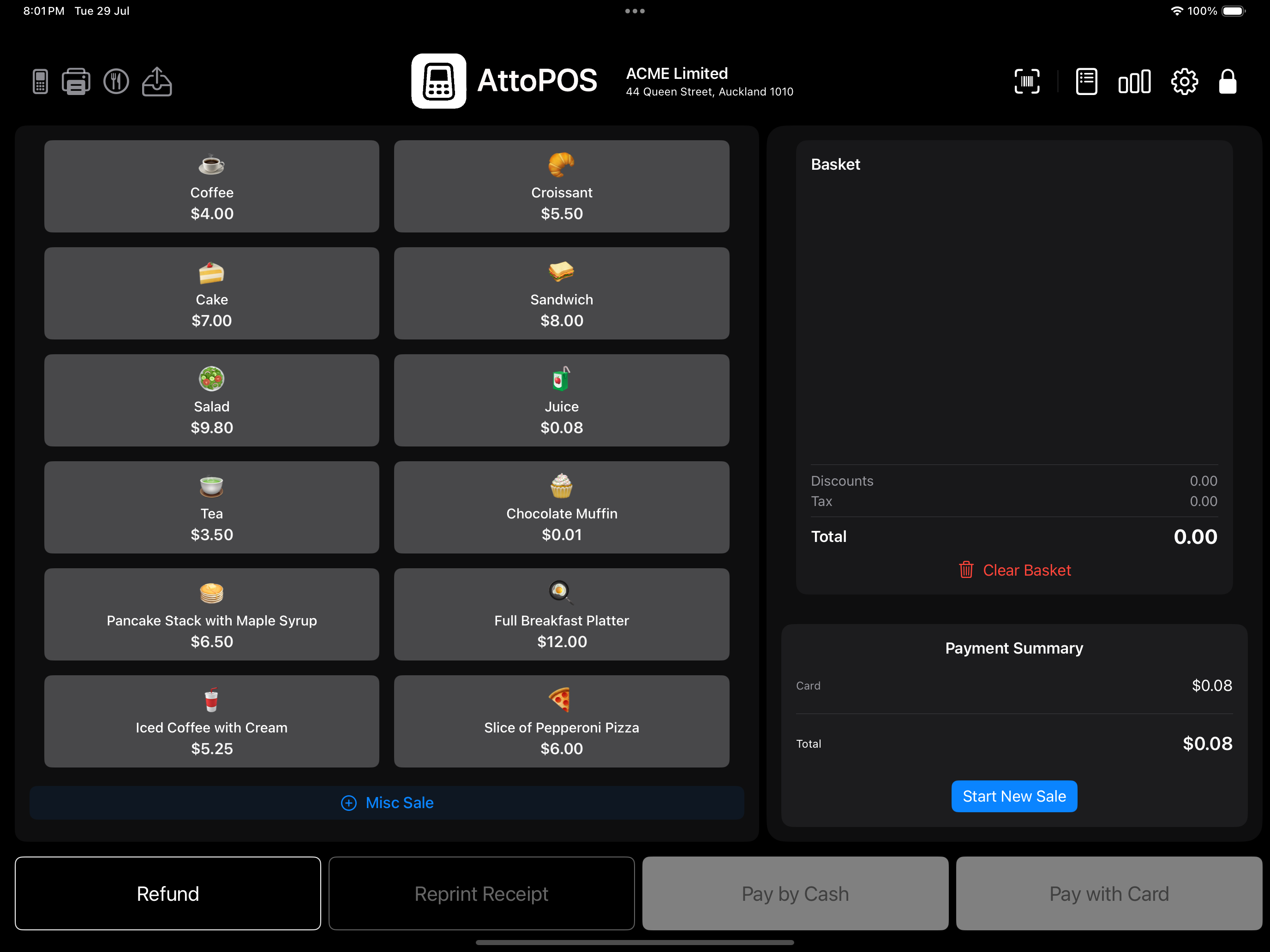 AttoPOS app running on iPad